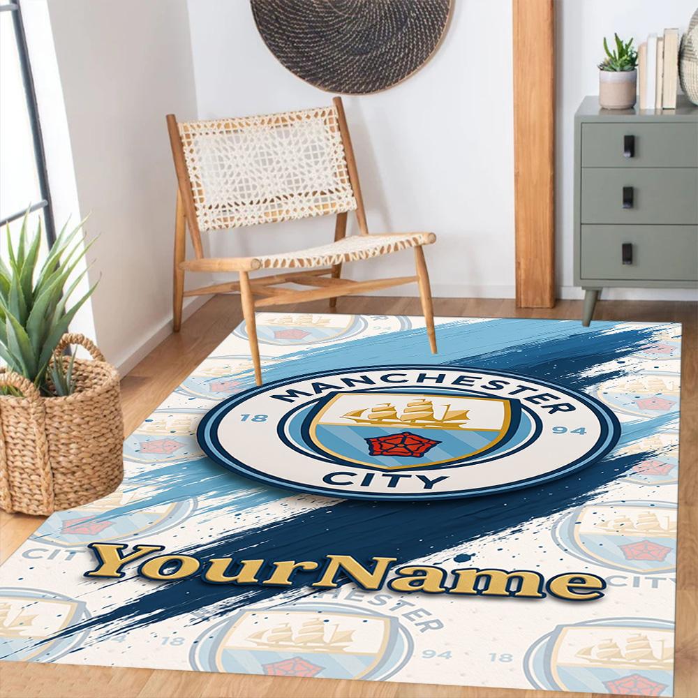 Manchester City Customize Your Name Area Rug Perfect for Balcony Entryway Foyer Living Rooms Anti-slip Rug Decorate Offices Wedding Party Gift
