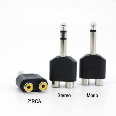 6.35mm 6.5 Mono 1/4 Inch Male To 2 RCA Female Y Splitter 6.35 Stereo Jack 2RCA Female Audio Adapter for Mixer Amplifier Speaker