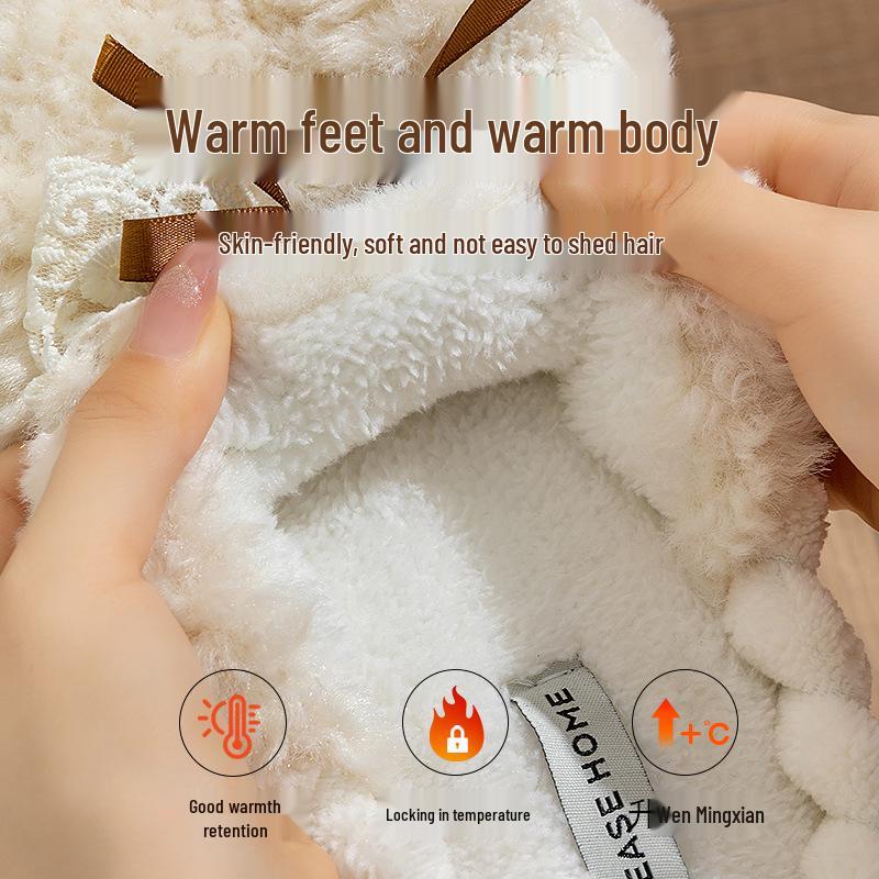 Damen Winter Warme Flauschige Baumwollpantoffeln mit Schleife - Rutschfest Postpartal Indoor