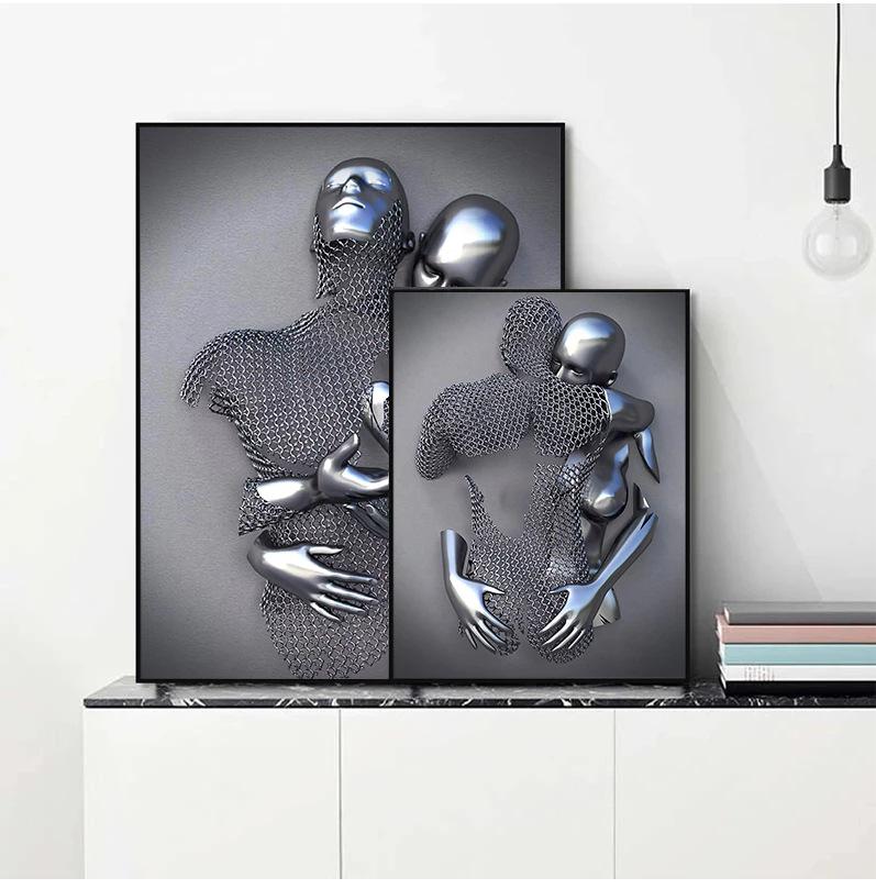 Romantic Abstract Metal Figure Sculpture Canvas Print: Modern Wall Art