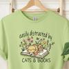 Easily Distracted by Cats and Books Shirt, Cat Book Sweatshirt for Women, Book Lover Gift for Readers, Spicy Bookish Merch, Cottagecore Tee