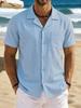 Mens Retro Casual Loose Cotton Linen Short Sleeve Shirt