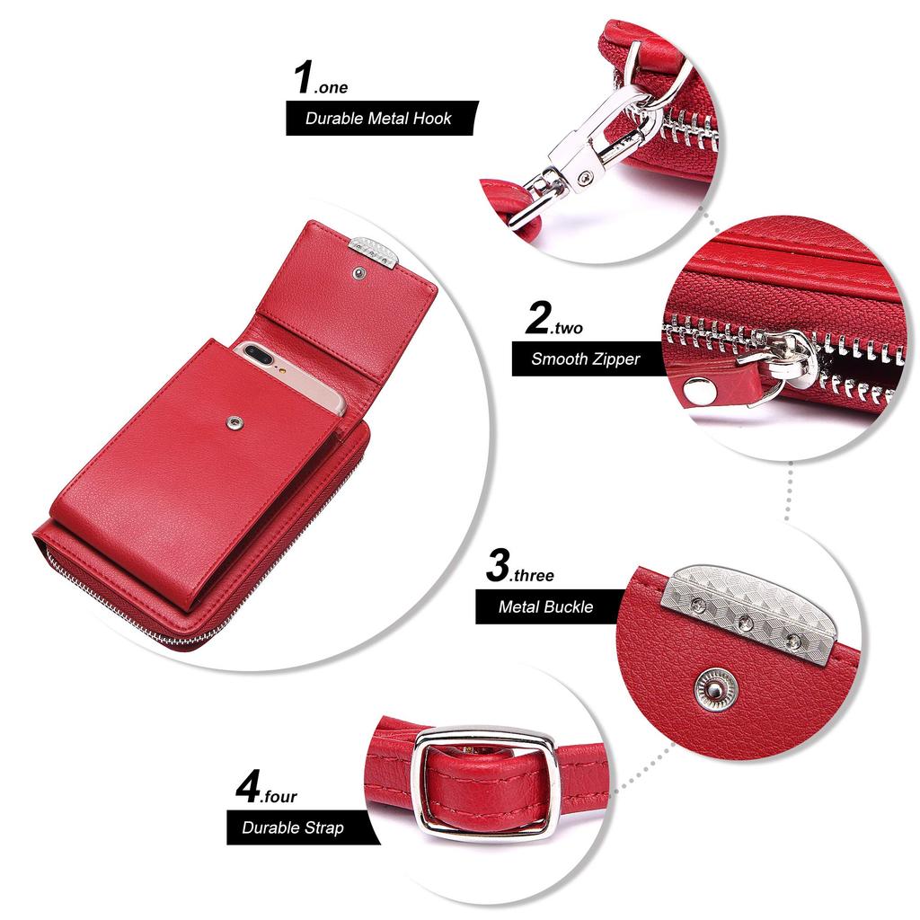Kukoo Small Crossbody Bag Mobile Phone Wallet with Credit Card Slot for Women US Red Size One_size Color