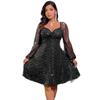 Elegant V-Neck Long Sleeve A-Line Dress With Gold Foil Knot Detail High Waist Short Skirt Party