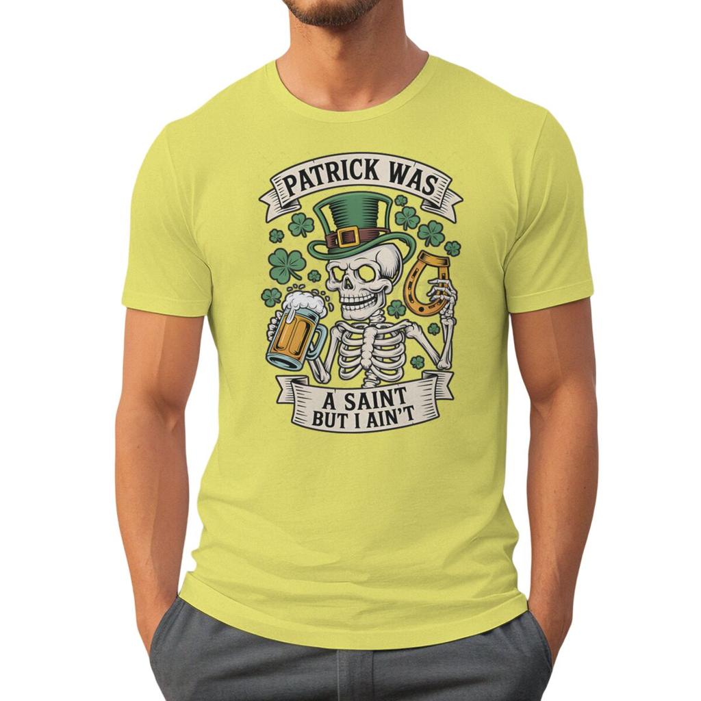 Unisexs St Patricks Day Shirt Patrick Was A Saint I Aint Print TShirt Irish Day Shirt Funny Skeleton Shamrock Leaves Graphic Tee