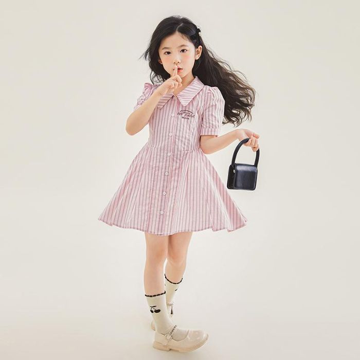 Girls Summer Pink Princess Short Sleeve Dress Sweet And Trendy Fashion 120 розовый