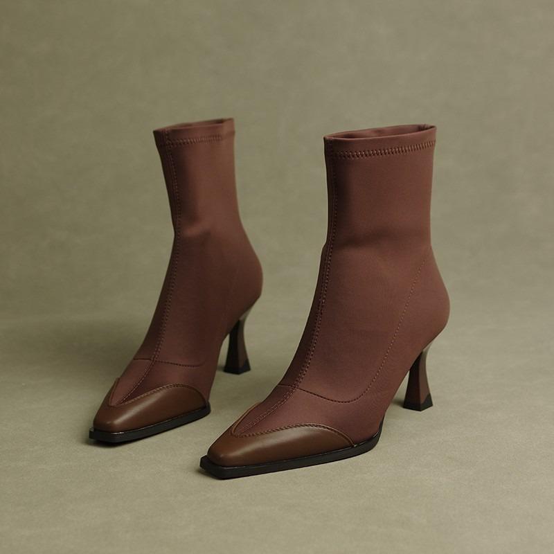 Women High Heel Short New Boots Female Pointed Thin Heel Boots Ladies Ankle Short Boots Botas De Mujer 2025