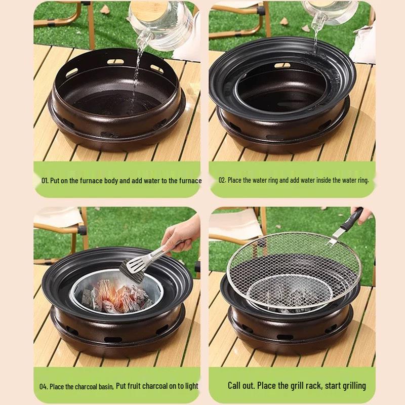 Koreanischer BBQ Runder Gusseisen Rauchloser Holzkohlegrill für Außen- und Innenbereich