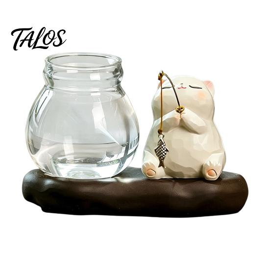Cute Animal Tabletop Decorations Leisure Fishing Frog/Cat/Panda/Bear Statue Ornaments, Clear Mini Vases Miniature Desktop Ornaments Figurines