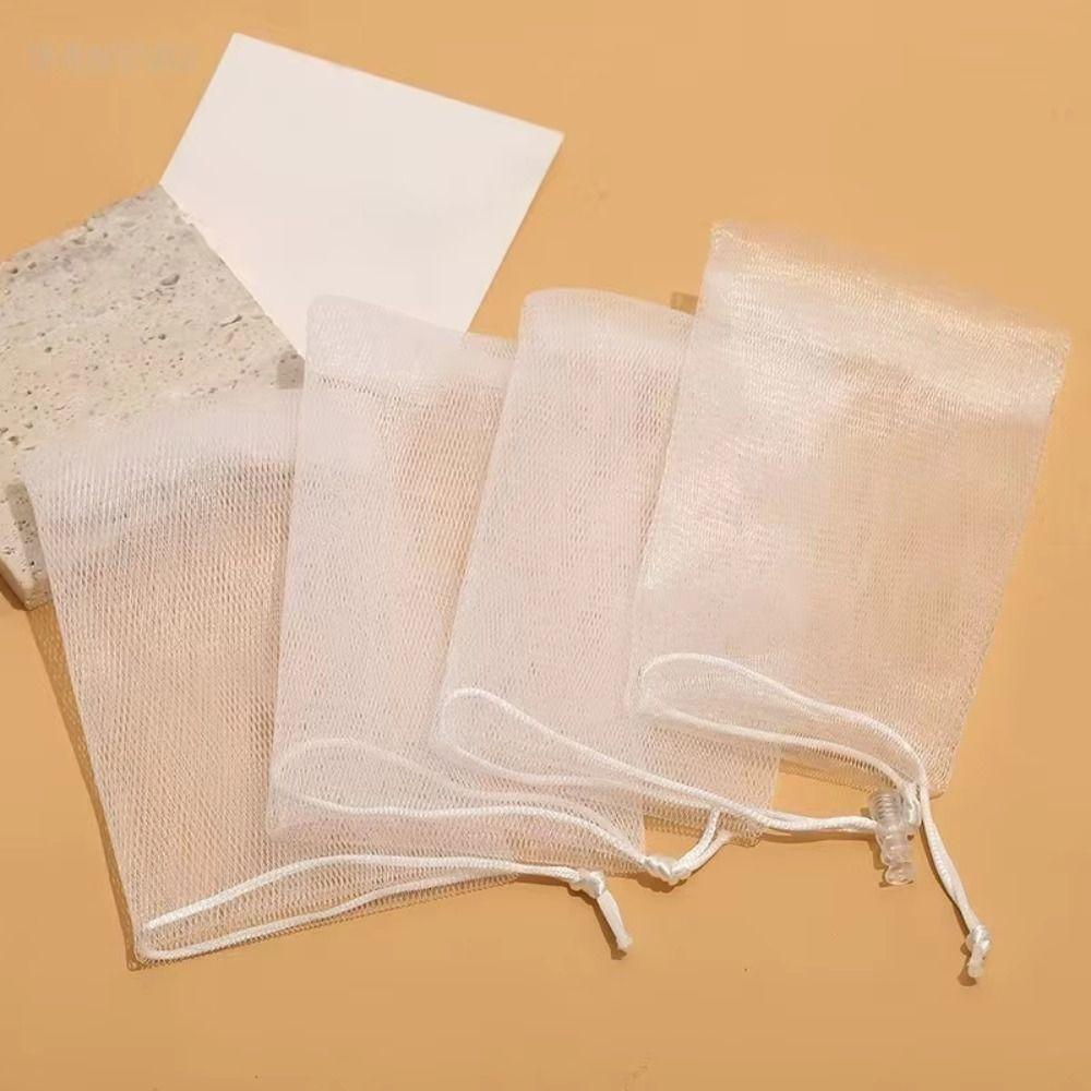 50Pcs Hangable Bath Foaming Mesh Bags with Drawstring Shower Gel Saver Pouch  for Facial Cleanser
