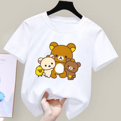 Rilakkuma Boys Girls Cute T-shirts Cotton Short Sleeves Cartoon Anime Graphic Print T Shirt Summer Clothes Child Tee Party Gifts