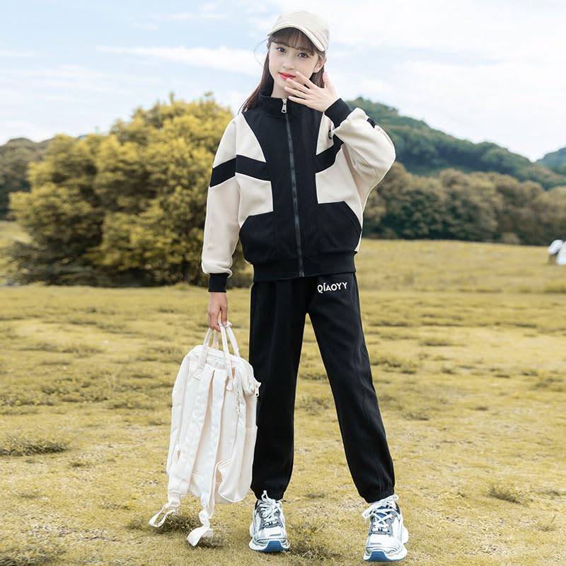 Angelcity Long Sleeve Tracksuit Set Simple Korean Style Hoodie for Perfect for Spring and Casual Hip Hop Dance Outfit Girls' (2-Piece Set) - Girls,