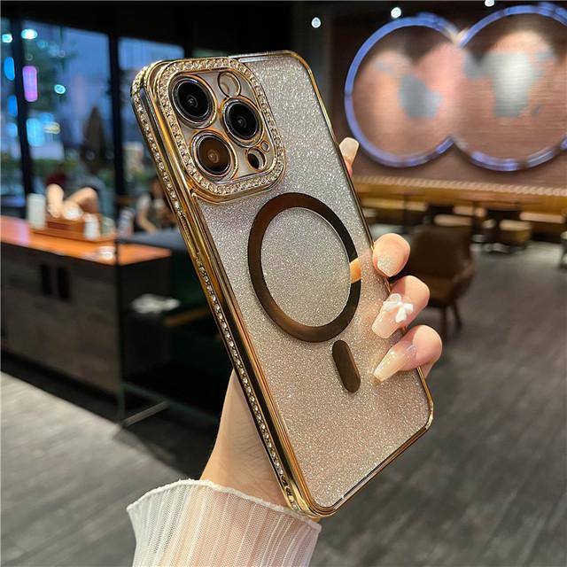 Shining Glitter Wireless Charging Phone Case For Iphone 14 13 12 11 Pro Max 14pro 14plus 11 Shockproof Soft Plating Bumper Cover