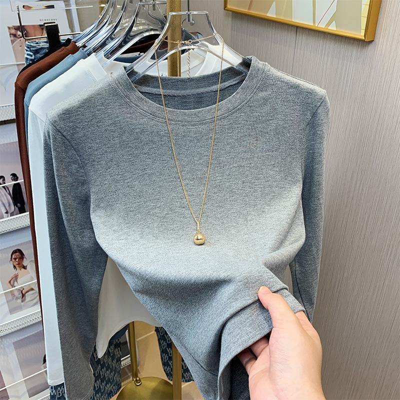 

Черная футболка с круглым вырезом для женщин на весну и лето, новая облегающая футболка с длинным рукавом, женское нижнее белье 2XL серый