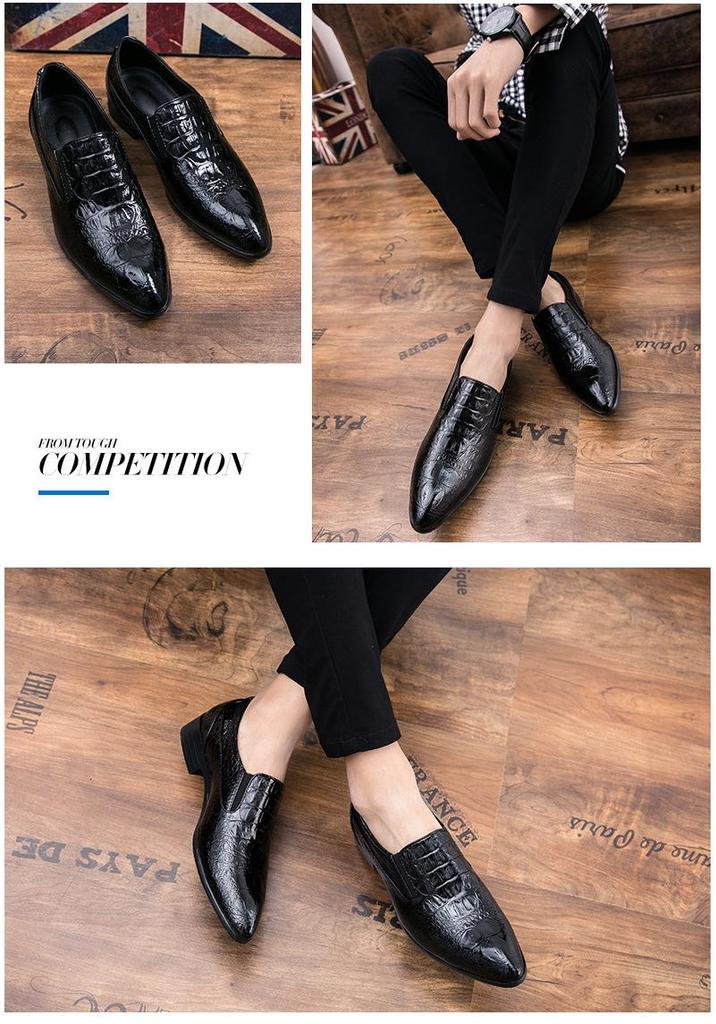 Men's Crocodile Pattern Leather Shoes: Pointed Toe Business Formal & Casual British Retro Style