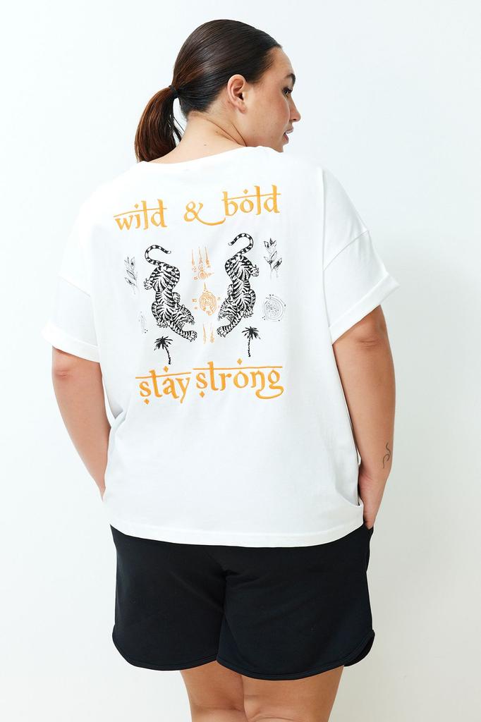 Women's Style Plus Size Ecru Unisex Oversize Comfortable 100% Cotton Couple Knitted T-Shirt