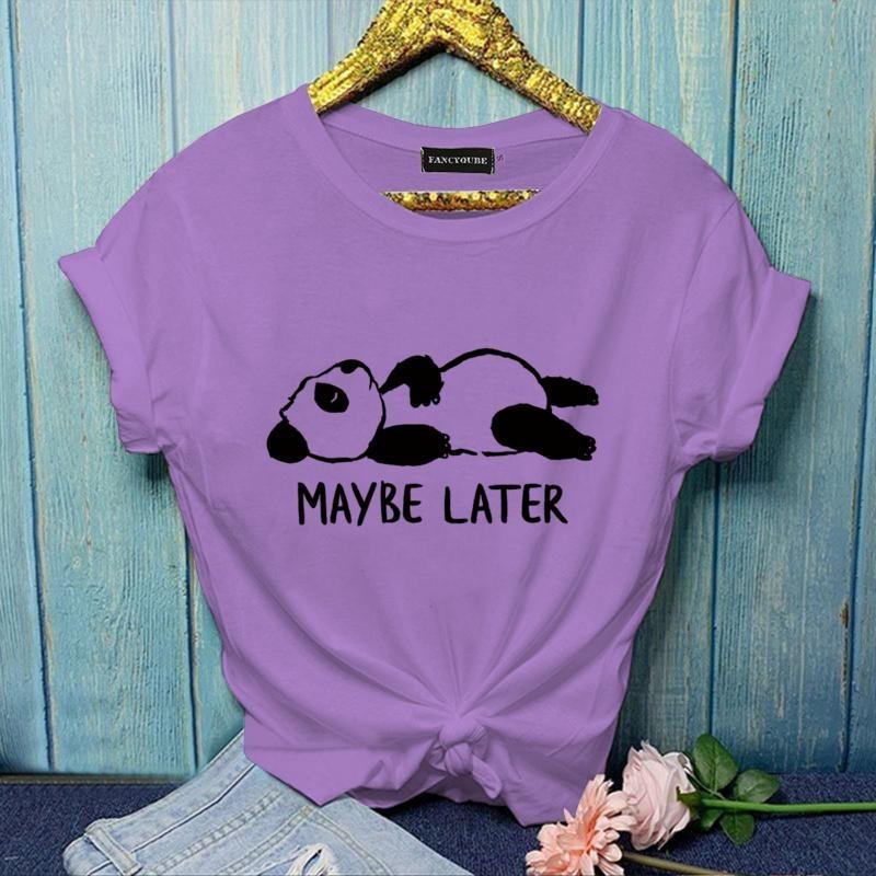 Funny Panda MAYBE LATER Graphic Printed T-shirt for Both Women Personalized Creative Panda Shirt Cute Panda T-shirt Tops