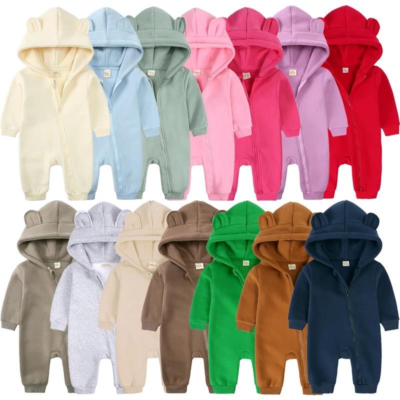 Baby Boys Girls Clothes Long Sleeve Rompers Solid Hoodies Bear Jumpsuit Costume Infant Onesies Bodysuit Newborn