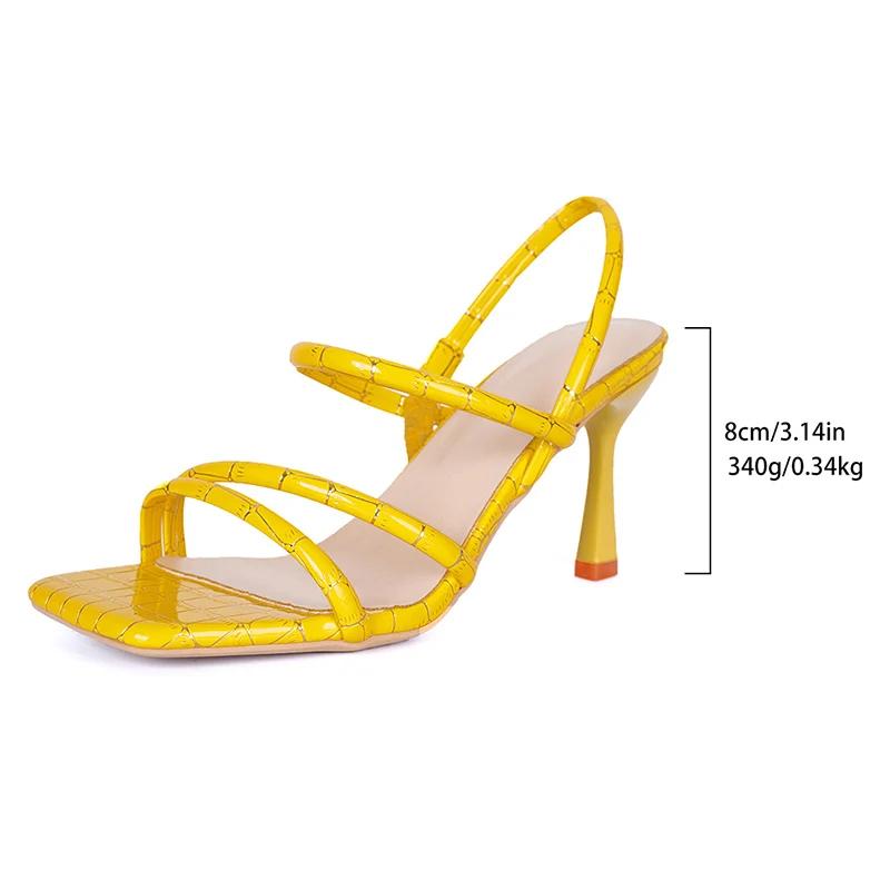 Fashion Square Toe High Heels Sandals for Women Summer Fashion Plaid Pattern Stiletto Heel Pumps Woman Elegant Thin Straps Party Shoes
