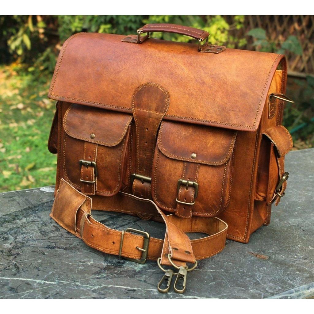 New Men's Real Leather Vintage Brown Messenger Shoulder Laptop Bag Briefcase