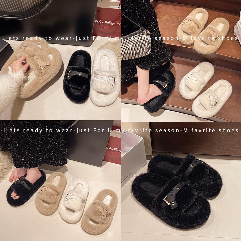 Large Size Fluffy Slippers Women's Outer Wear 2025 Spring Autumn and Winter Indoor Home Internet Celebrities Super Fire Large Size Thick Bottom Plu