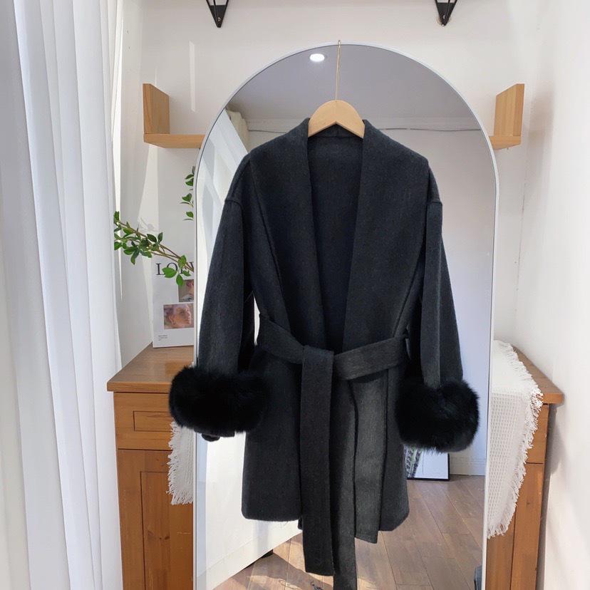 2025 Women's Short Fox Fur Wool Coat - Double-Sided Bathrobe Style