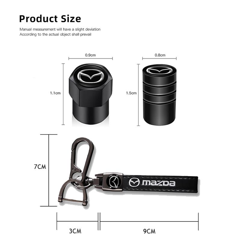 Car Tire Wheel Valve Caps Cover Leather Key Chain Ring Keychain For Mazda 2 3 6 5 Atenza CX3 CX5 MX5 CX7 Axela CX30 CX90 CX60 CX BBF3