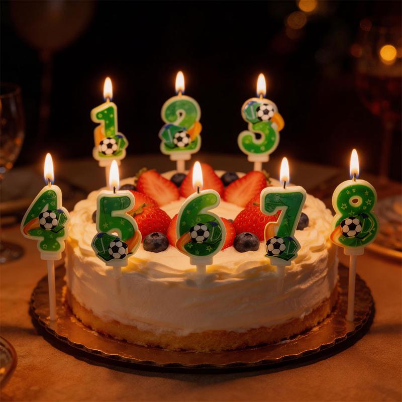 Green Soccer Football Number Candles 0-9 Diy Birthday Cake Toppers Celebration Party Cake Decorations For Kids Soccer Fans