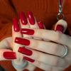 Medium-Long Red Press-On Nails - Solid Color High-End Fake Nails for New Year
