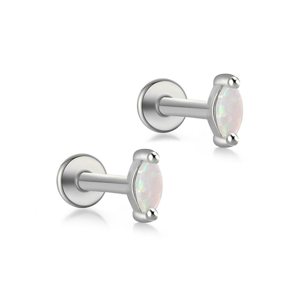 2 Pezzi Orecchino Piercing Minimalista in Acciaio Inossidabile con Opale per Donna Raffinati Piccoli Borchie a Corona Orecchino Cartilagine Gioielli per il Corpo Regalo