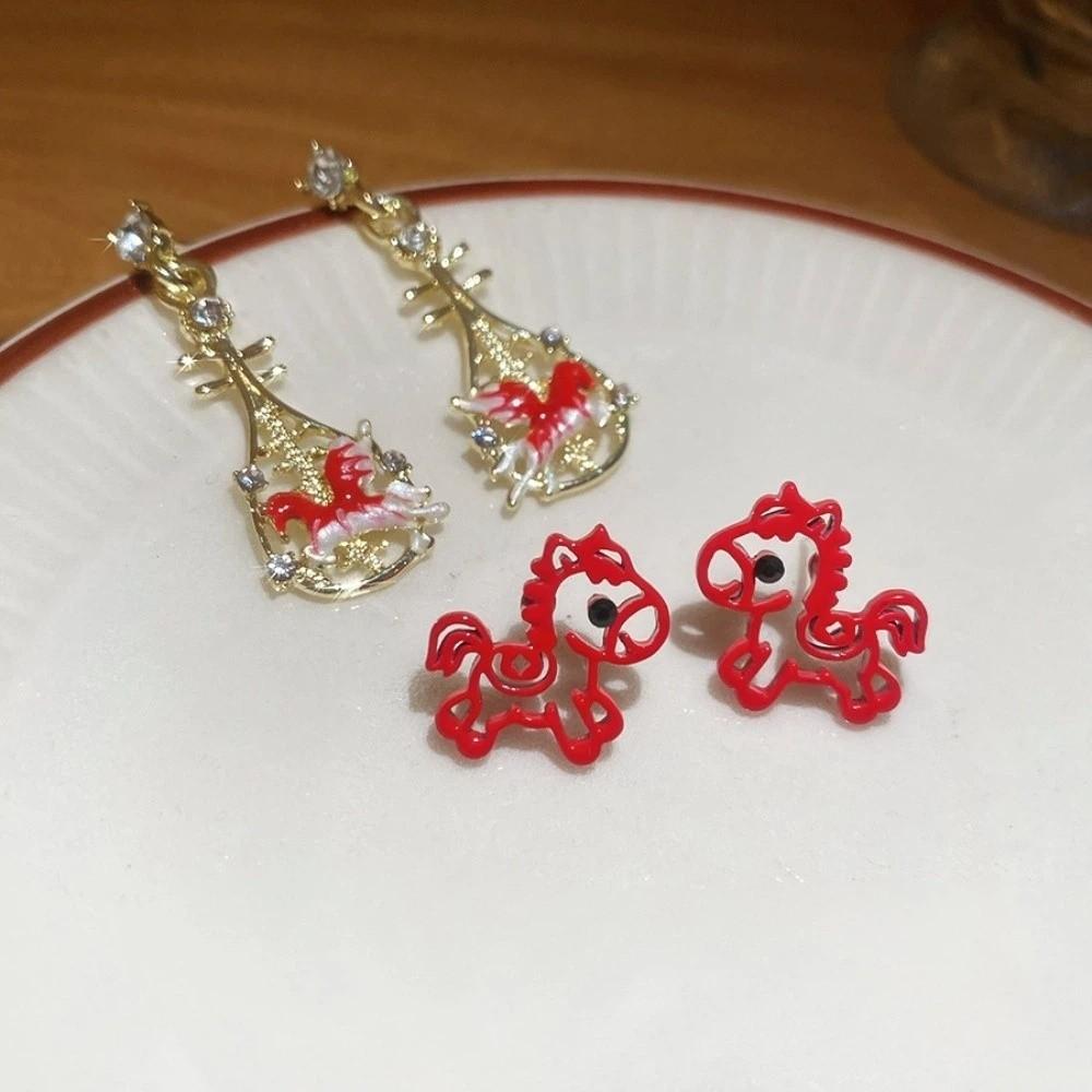 Fashion Jewelry Chinese Style Pony Earrings Rhinestone Drop Earrings New Year Horse Earrings  Woman