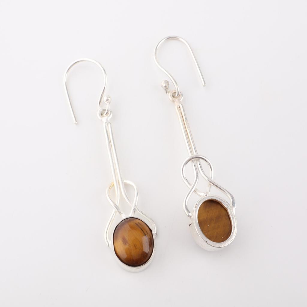 Yellow Tiger's Eye Gemstone 925 Sterling Silver Jewelry Handmade Earrings 1.76" EE-171-26