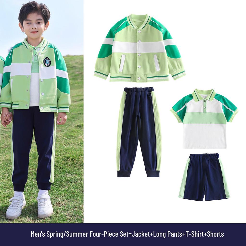 Children's Autumn/Spring School Uniform: Windbreaker, Sports, and Performance Three-Piece Set