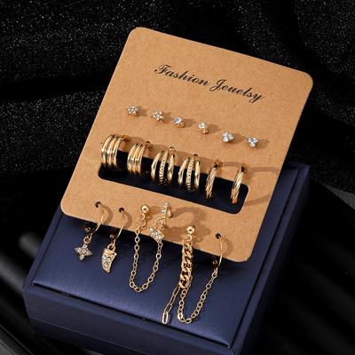 18 Pieces Set Student Accessories Gift Diamond Deluxe Earrings Set Triple Layers Earrings Girls Party Tassel Hollow Butterfly Cute Earrings Set