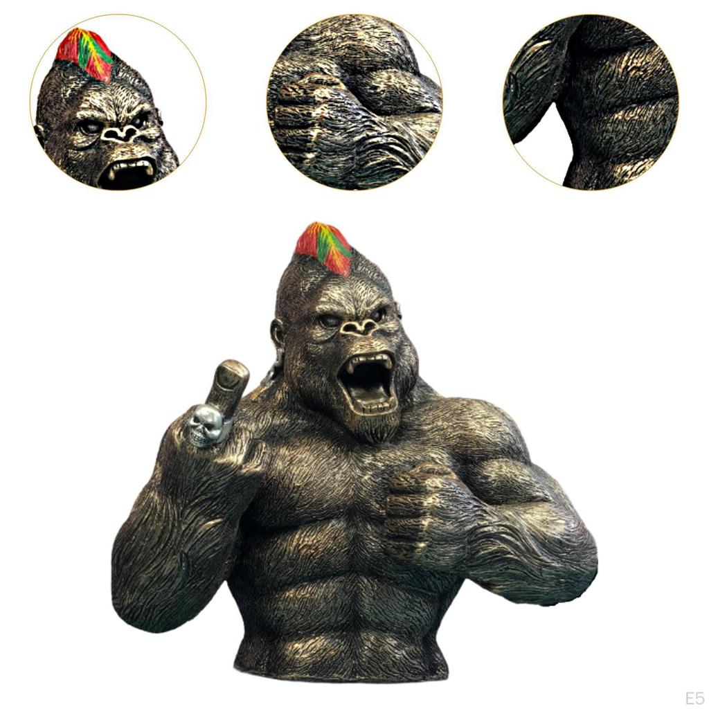 Resin Figurine Gift Artwork Gorilla Statue for Bedroom Fireplace Living Room Black