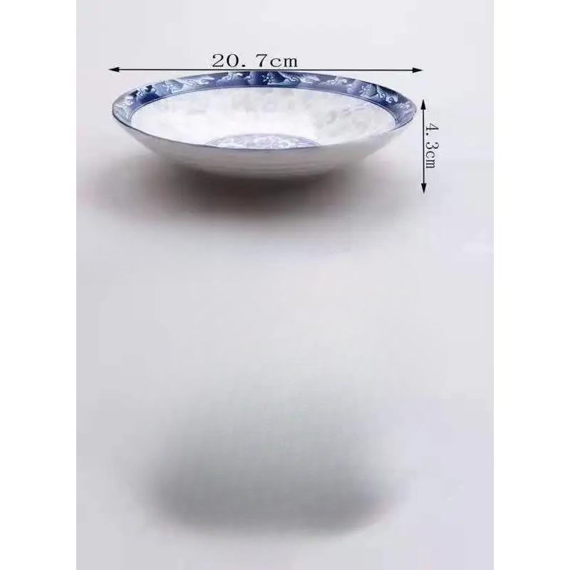 

8-дюймовая сине-белая обеденная тарелка, посуда, костяной фарфор, фарфор, глубокая тарелка для фруктов и риса, посуда