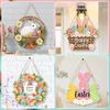 12x12 inch/30x30 cm Easter Wooden Hanging Door Sign Rabbit Egg Decorative Plaque for Easter Front Door Decor