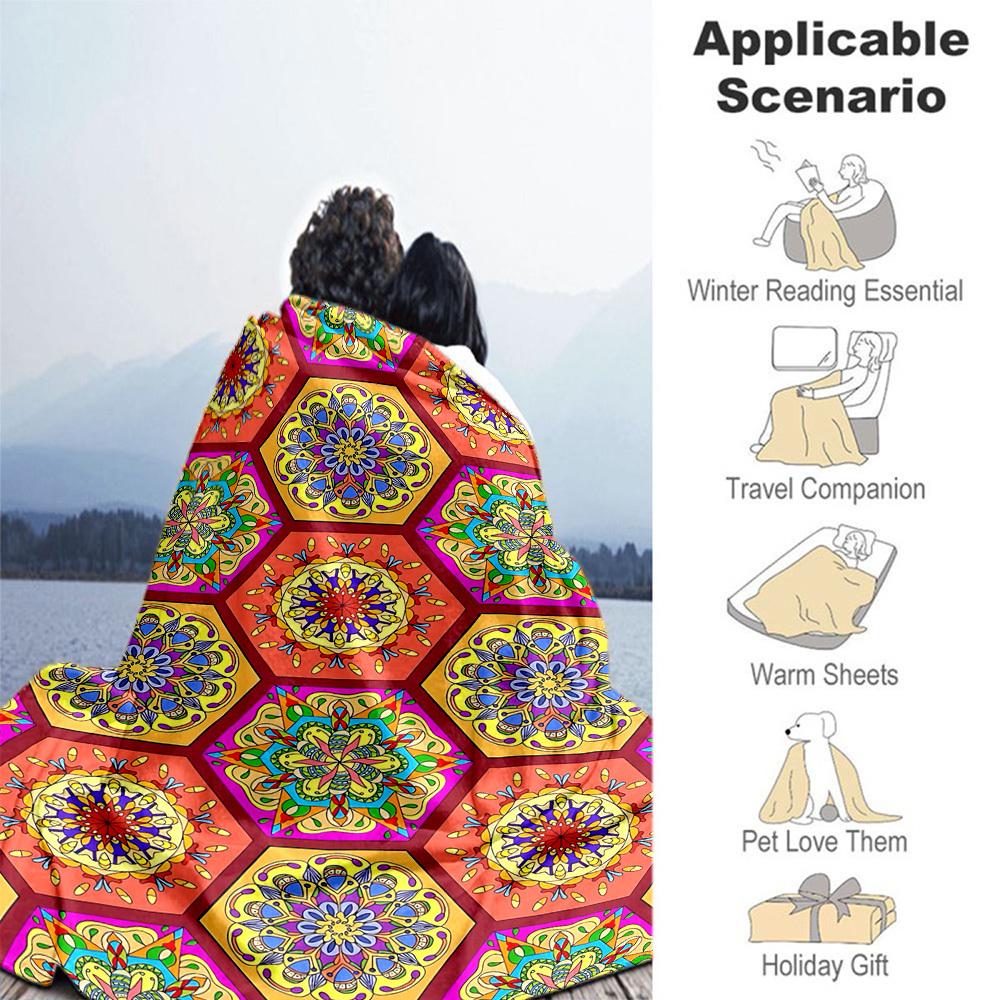 1PC Mandala PatternsOutdoor Flannel Blanket - Soft Plush Decor for Picnics, camping, Bedroom, Playroom, Office, or Lunch Break 1232A