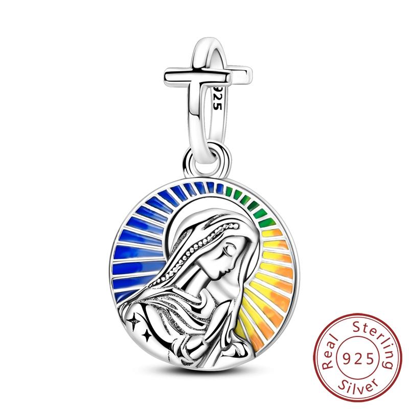 Copper Dangle Charm Cross Angel Holy Mother Pendant Fit Original Bracelet Diy Woman Jewelry Gift