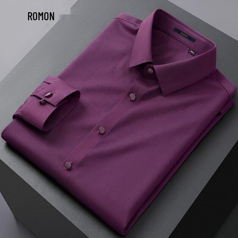ROMON Men's Non-Iron Ice Silk Long-Sleeve Shirt