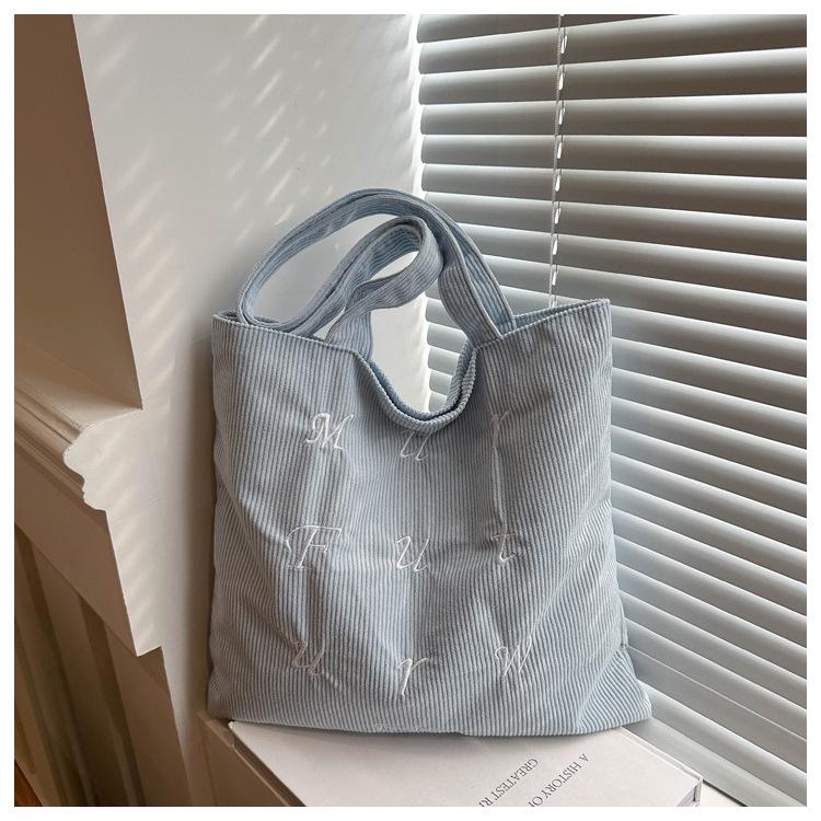 Korean Corduroy Embroidered Tote Bag for Students - Artistic Autumn/Winter Design