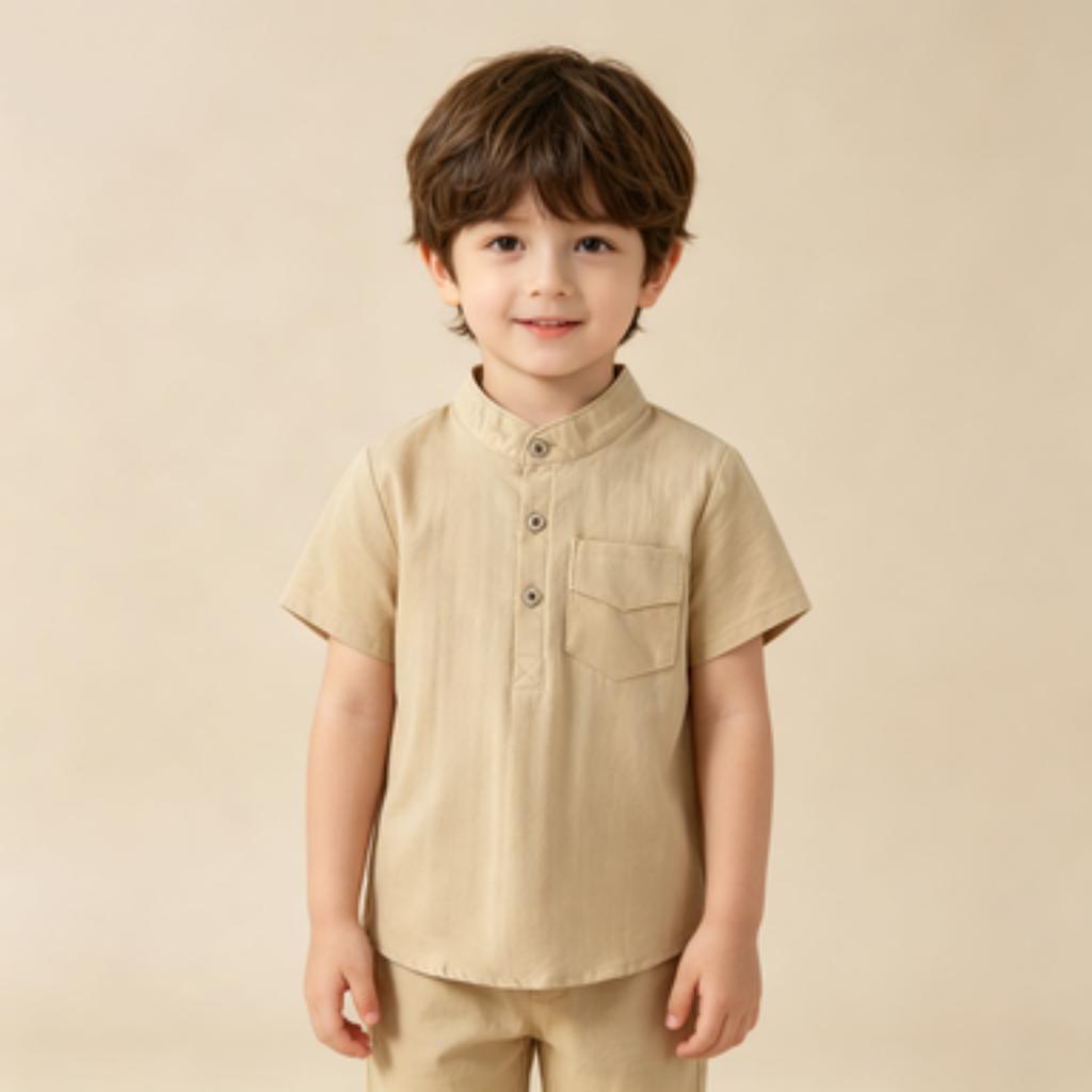 Men's Short Sleeve Cotton Shirt Mandarin Collar Casual Soft Wicking Breathable for Everyday Wear