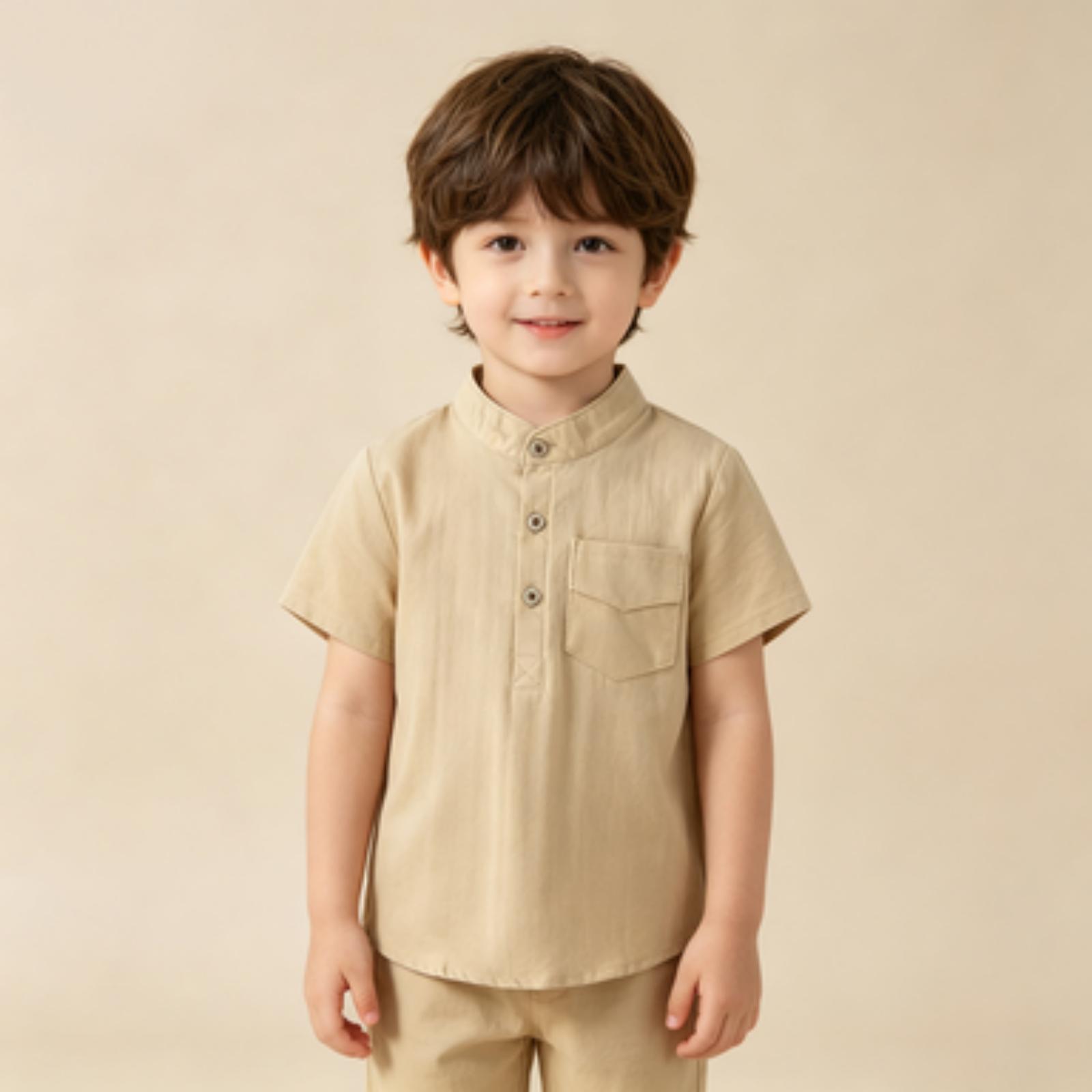 Men s Short Sleeve Cotton Shirt Mandarin Collar Casual Soft Wicking Breathable for Everyday Wear 120