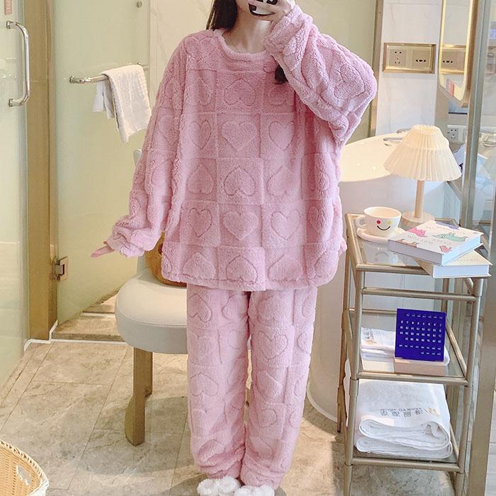 

Женские теплые пижамные комплекты зимние толстые зимние пижамы из кораллового флиса фланелевая пижама ночная одежда домашняя одежда 6XL розовый