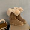 New Winter Flat Snow Boots Women's Round Head Suede Belt Buckle Thick Sole Anti-slip Wear-resistant High Boots