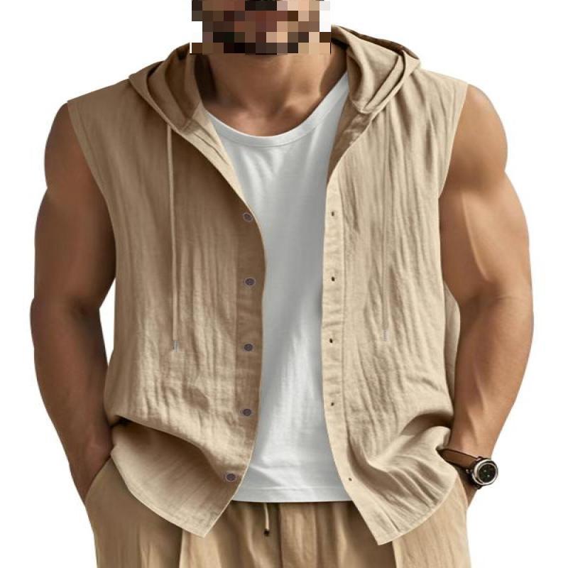 Men's Hooded Sleeveless Shirt Cotton Slim Fit Pullover