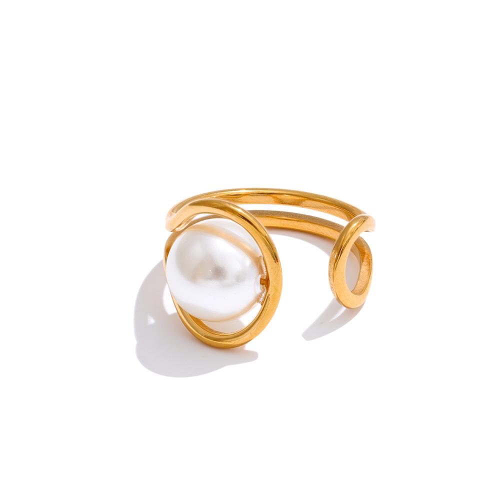 

Yhpup Size 567 Simulated Pearls Creative Open Ring for Women Stainless Steel Elegance Charm Finger Jewelry Accessories 7