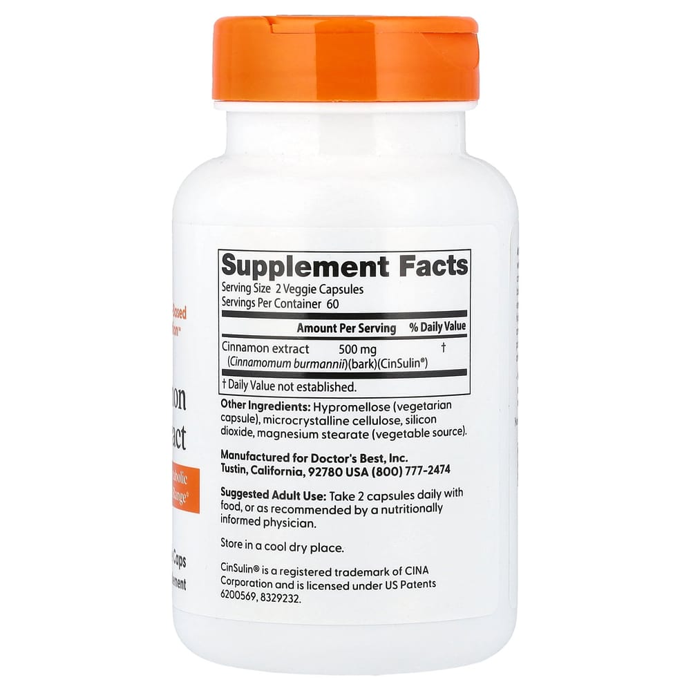 Doctor's Best CinSulin Cinnamon Extract 250mg Veggie Capsules, 120 Count