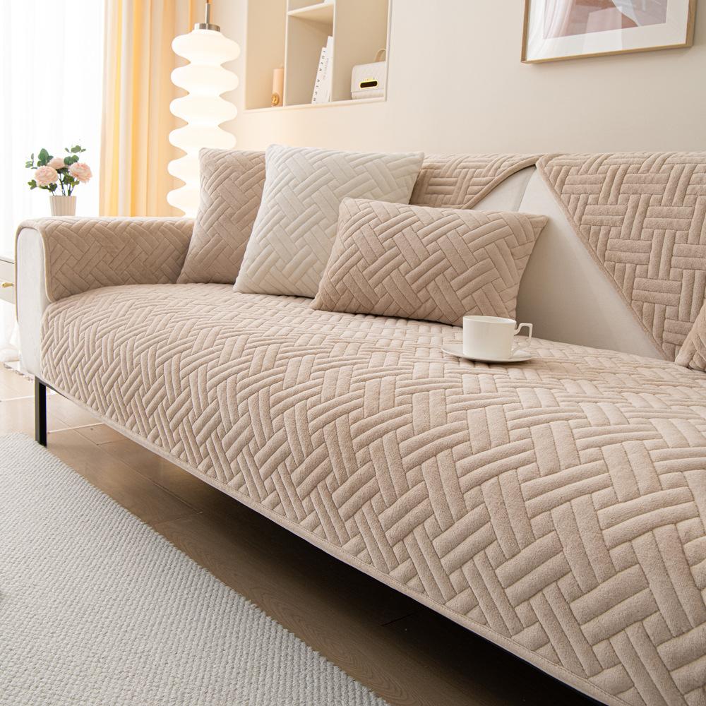 Quilted Velvet Sofa Cushion Ins Cream Plush Autumn and Winter Sofa Towel Sofa Cover Cloth
