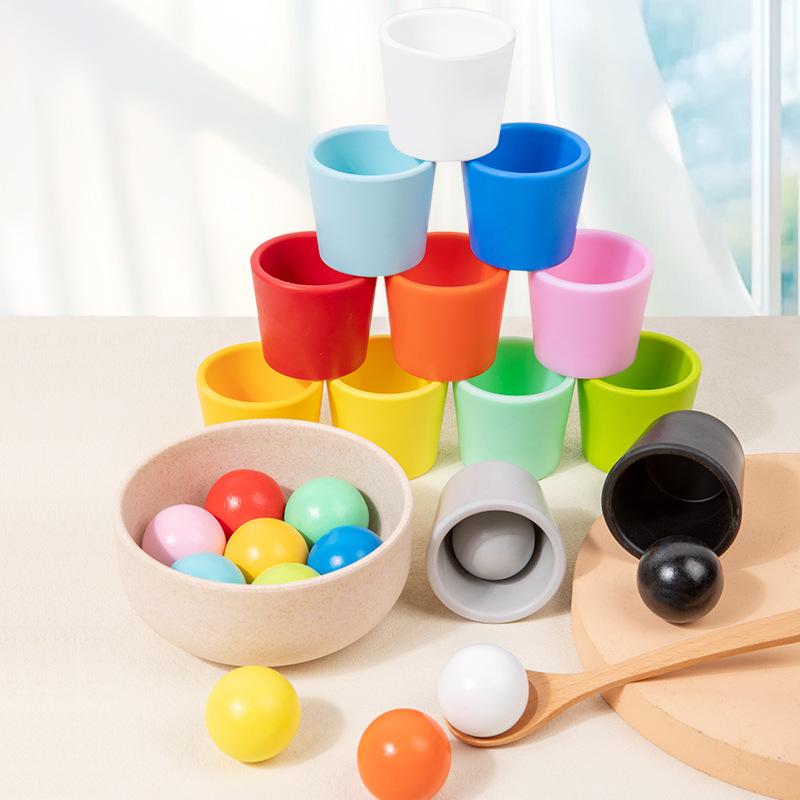 Wooden 12 Color Ball Classification Cup Children's Beads Color Classification Early Education Educational Toys